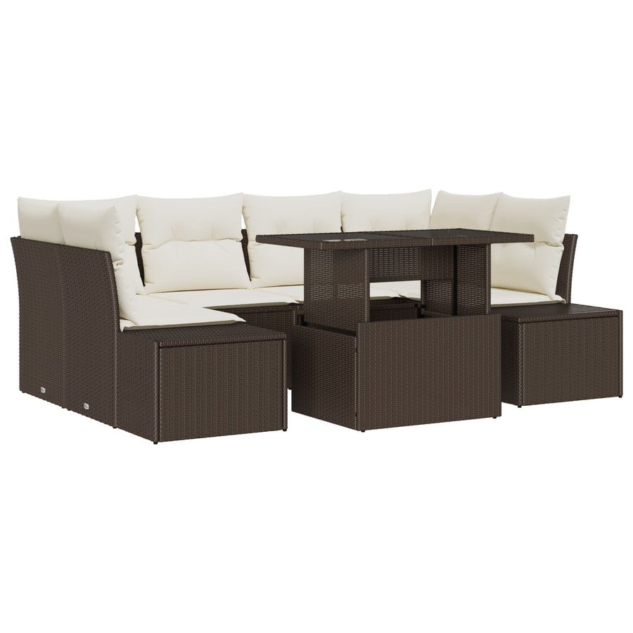 7-Delige Tuin Sofaset Met Kussens Bruin Poly Rattan