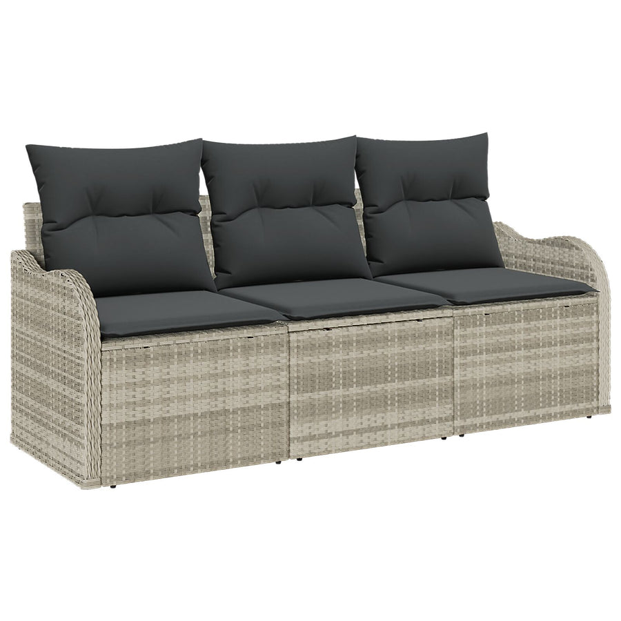 3 Delige Tuin Sofa Set Met Kussens Lichtgrijs Poly Rattan