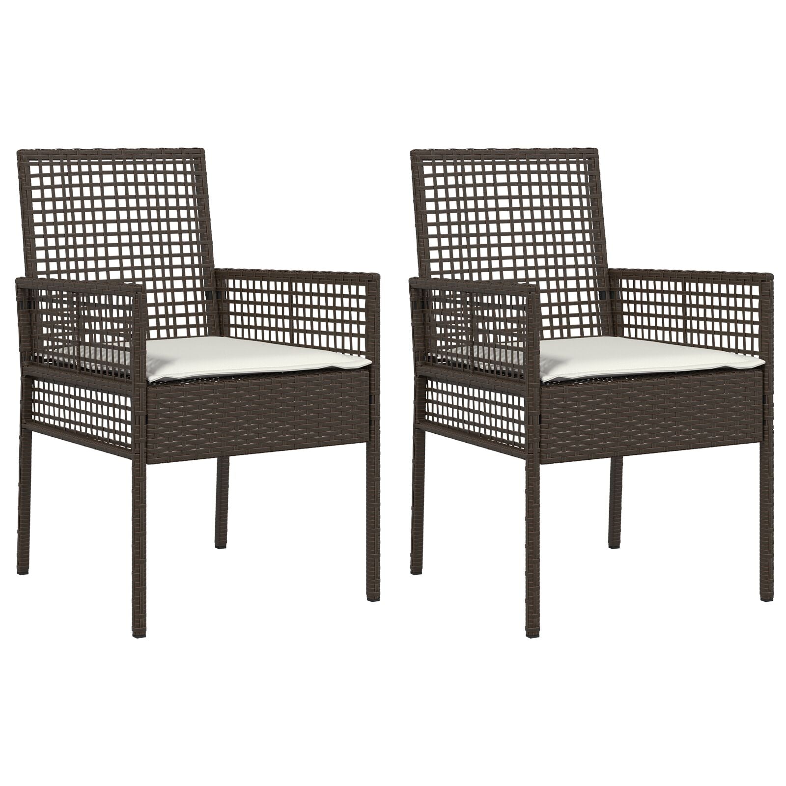 Tuinstoelen 2 Stuks Met Kussens Poly Rattan Bruin en crème