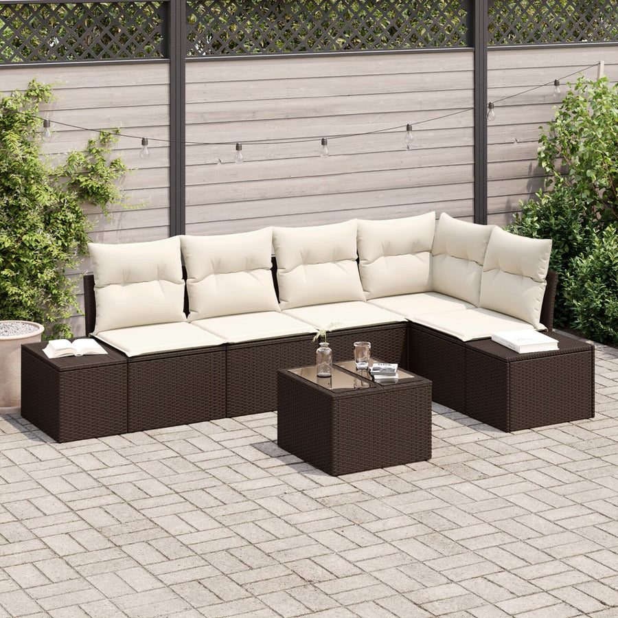 5-Delige Tuin Sofa Set Met Kussens Grijs Poly Rattan Bruin en wit met tafel