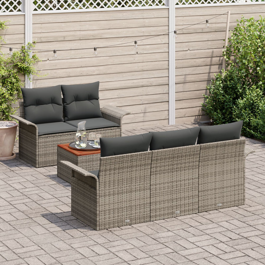 6-Delige Tuin Sofa Set Met Kussens Grijs Poly Rattan Acacia