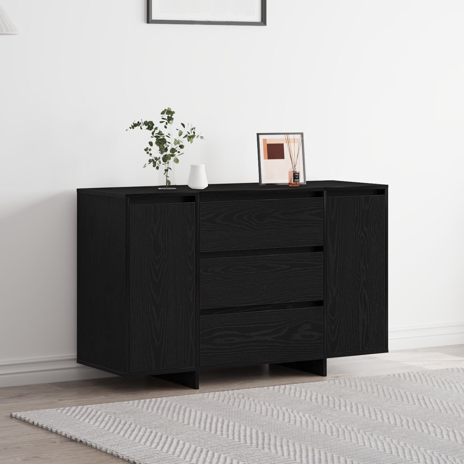 Sideboard Zwart Eiken Massief Eikenhout Zwart Eiken Sideboard