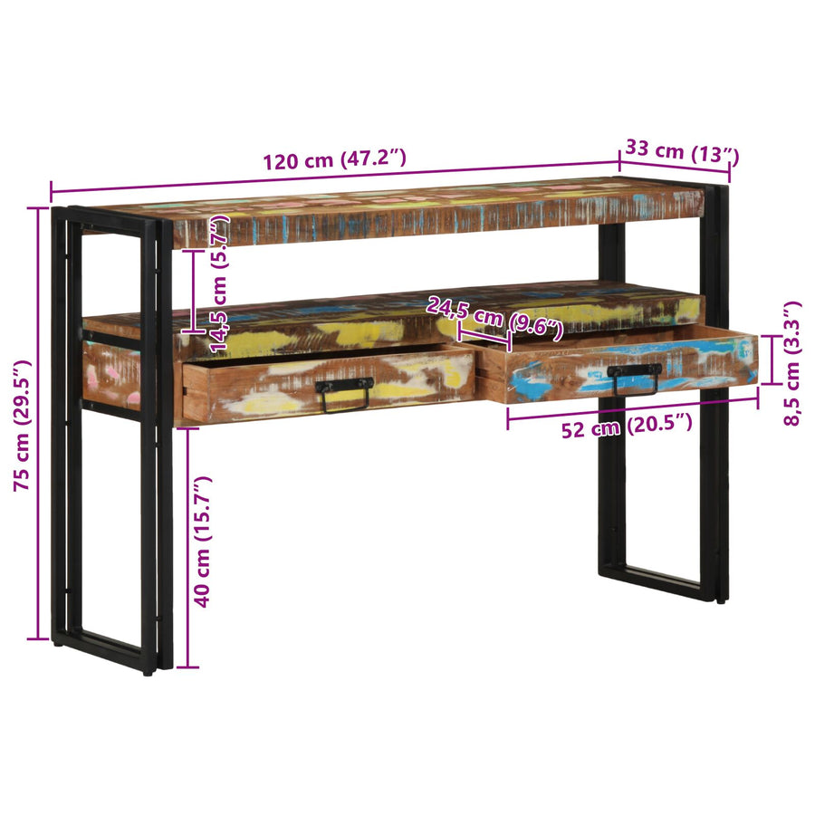Bijzettafels Meerkleurig En Metaal 120 x 33 x 75 cm Massief gerecycled hout