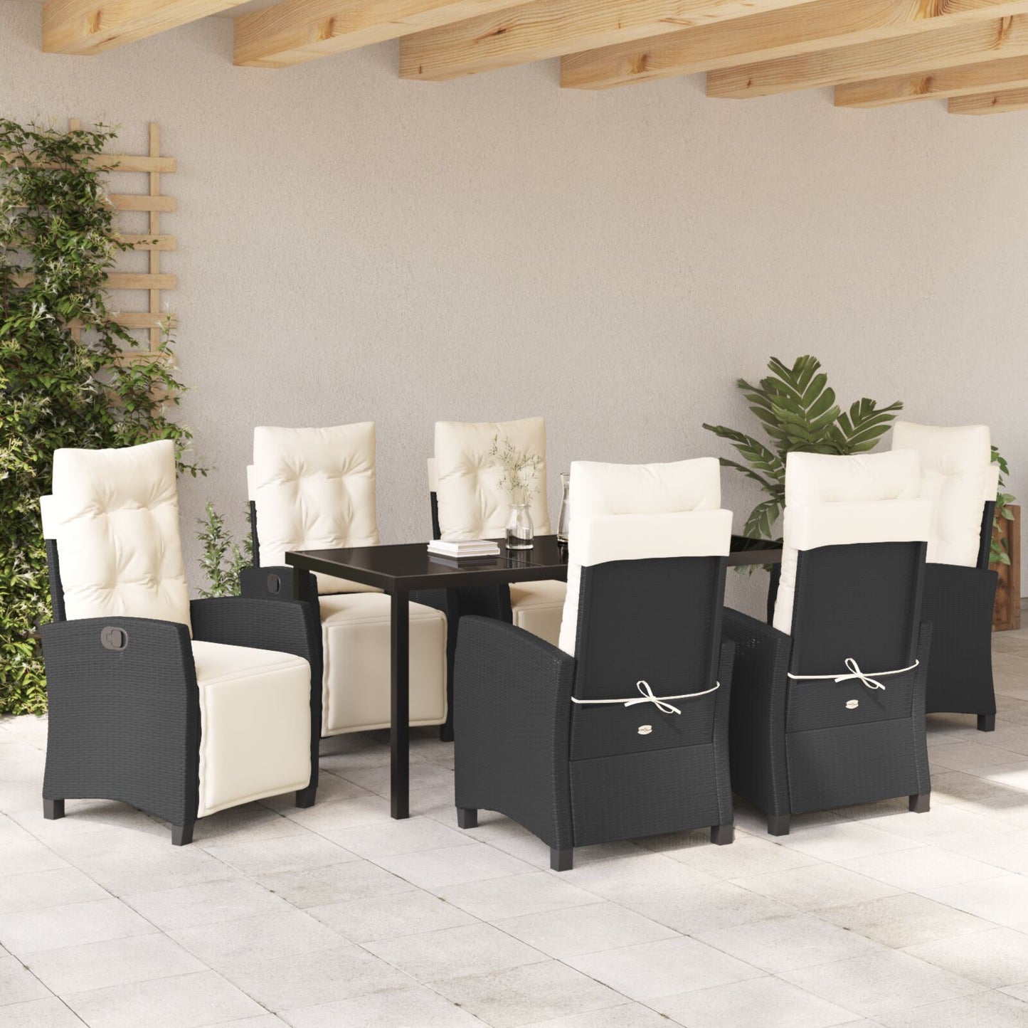 7-Delige Tuin Eetset Zwart Poly Rattan