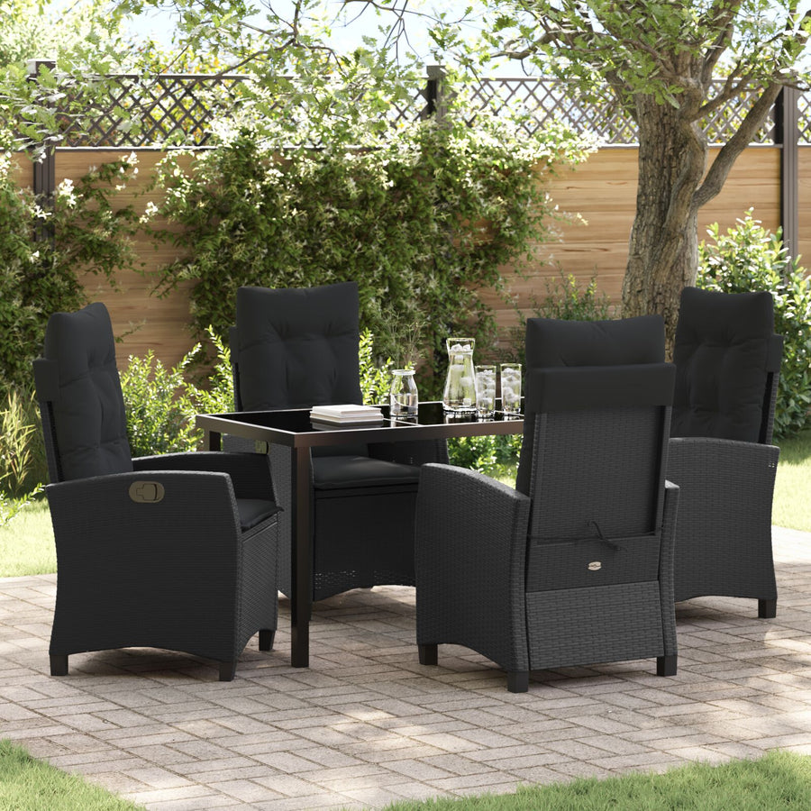 5-Delige Tuinset Met Kussens Zwart Poly Rattan