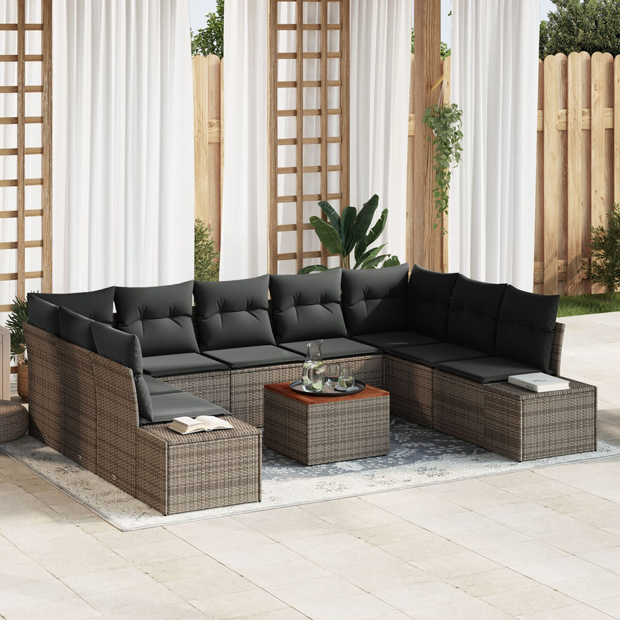 10-Delige Tuin Sofa Set Met Kussens Grijs Poly Riet Acacia