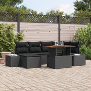 Eettafelset tuin 7-delig poly rattan zwart bruin