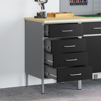 Werkbank 50X55X85 Cm Staal Zwart en grijs Werkplaatskast met 4 lades