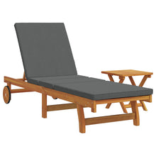 Wielen Zonligstoel Met Tafel En Kussen Van Massief Acaciahout 2 Donkergrijs Zonnebed + Tafel