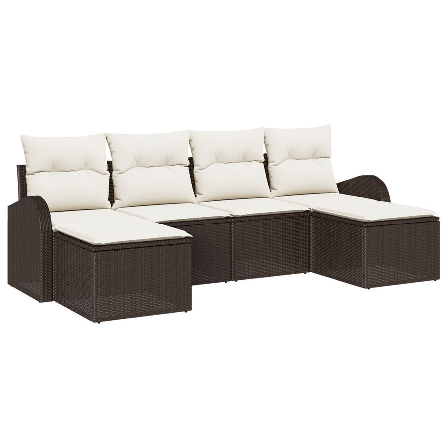 6-Delige Tuin Sofa Set Met Kussens Bruin Poly Rattan