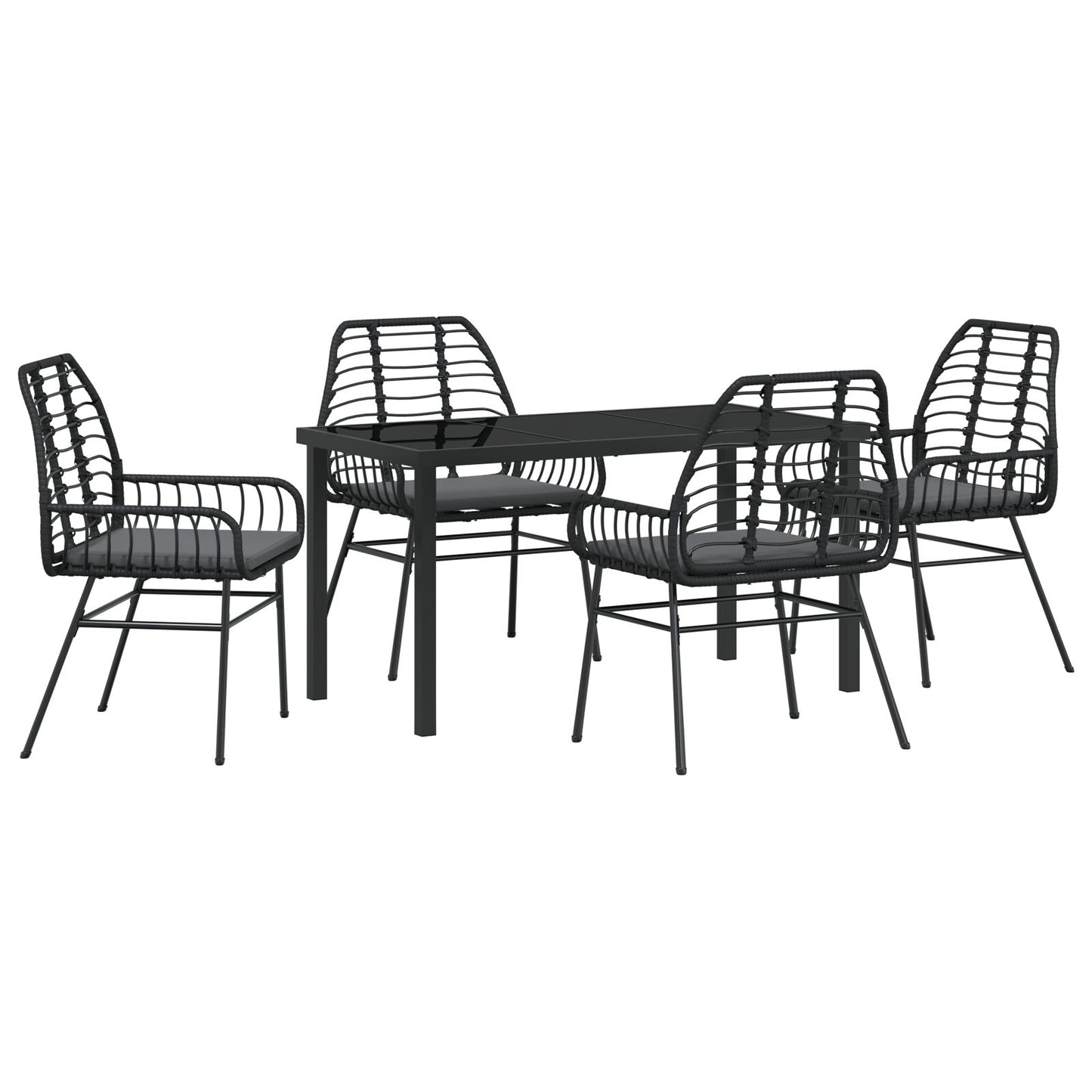 5-Delige Tuin Eetset Met Kussens Zwart Poly Rattan