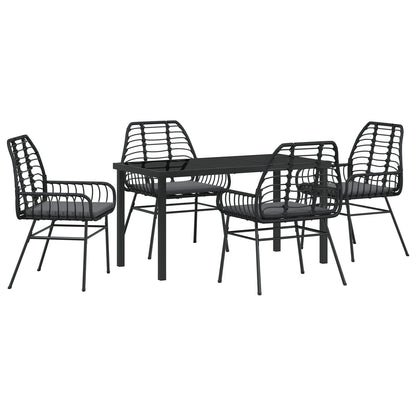 5-Delige Tuin Eetset Met Kussens Zwart Poly Rattan