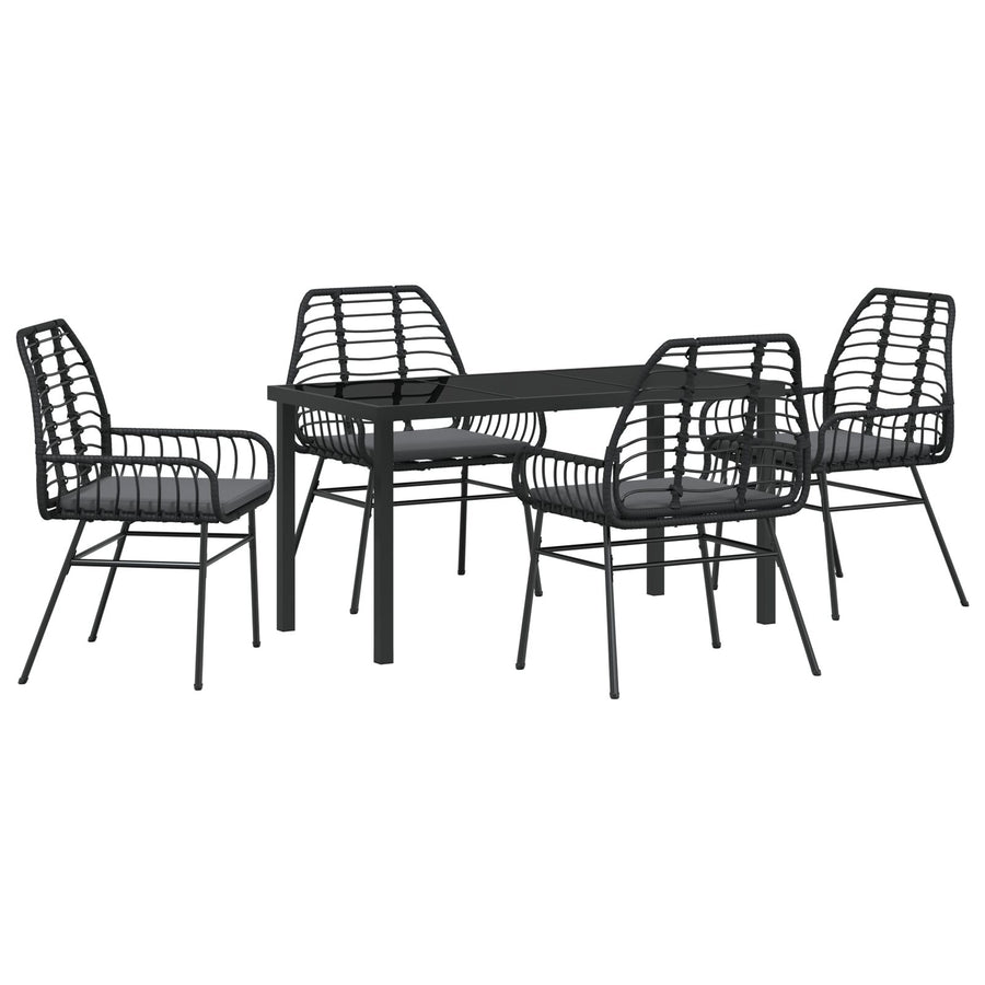 5-Delige Tuin Eetset Met Kussens Zwart Poly Rattan