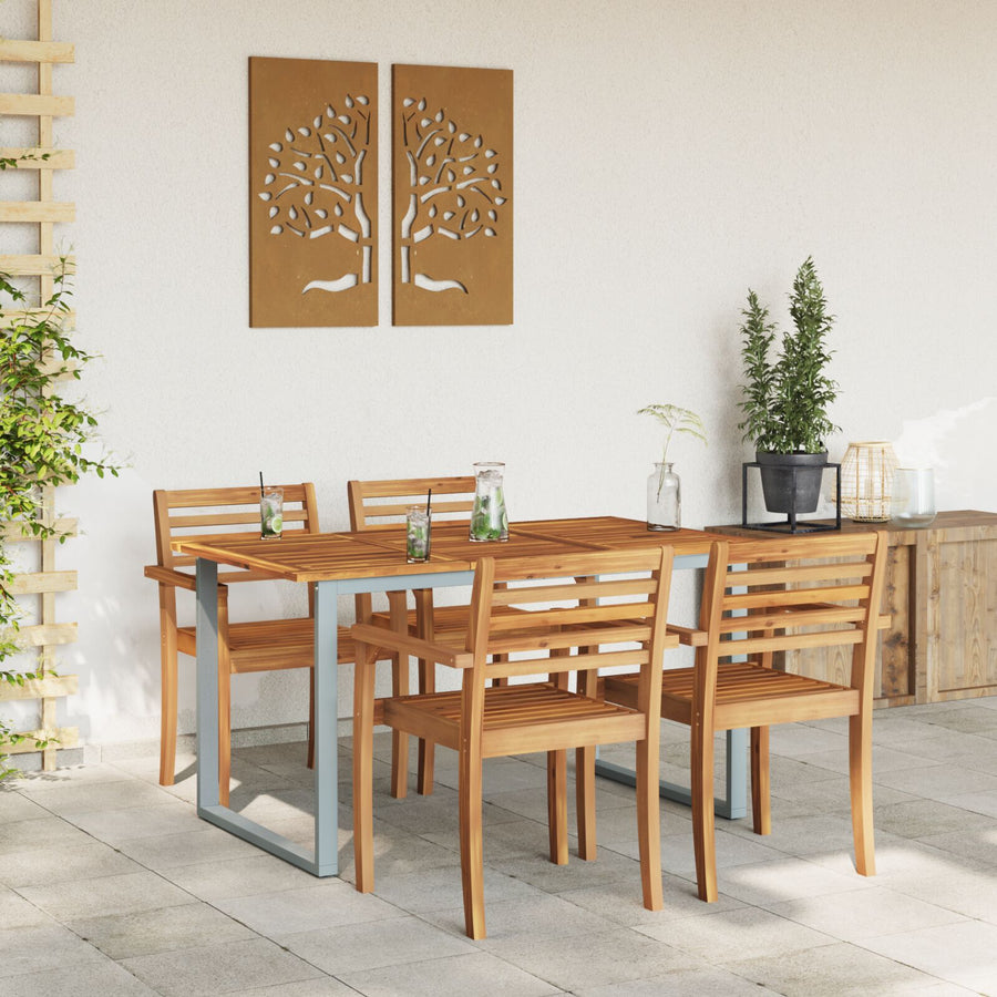 Buiten Eettafel Staal & Massief Acaciahout 140 x 80 x 75 cm Cool overhangend ontwerp