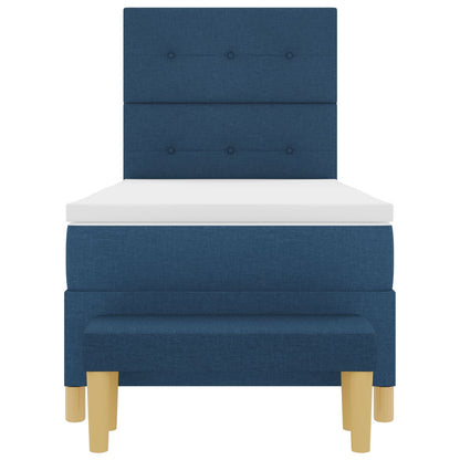 Boxspringbed Met Matras & Bank Stof Blauw 100 x 200 cm Knoop tufted