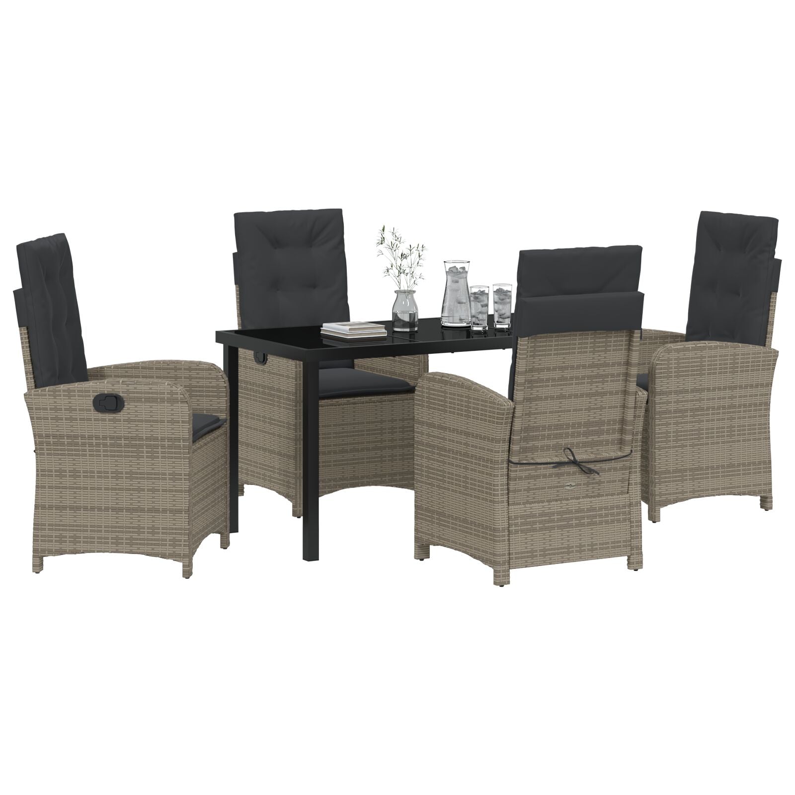 5 Delige Tuin Eetset Met Kussens Grijs Poly Rattan