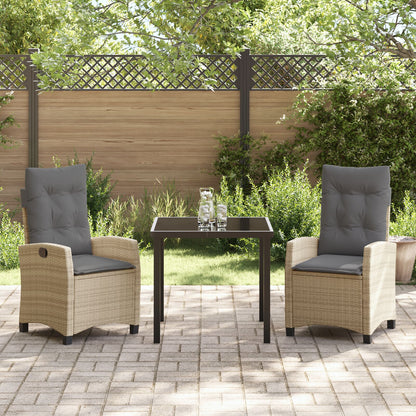 3-Delige Tuin Eetset Met Kussens In Beige Poly Rattan