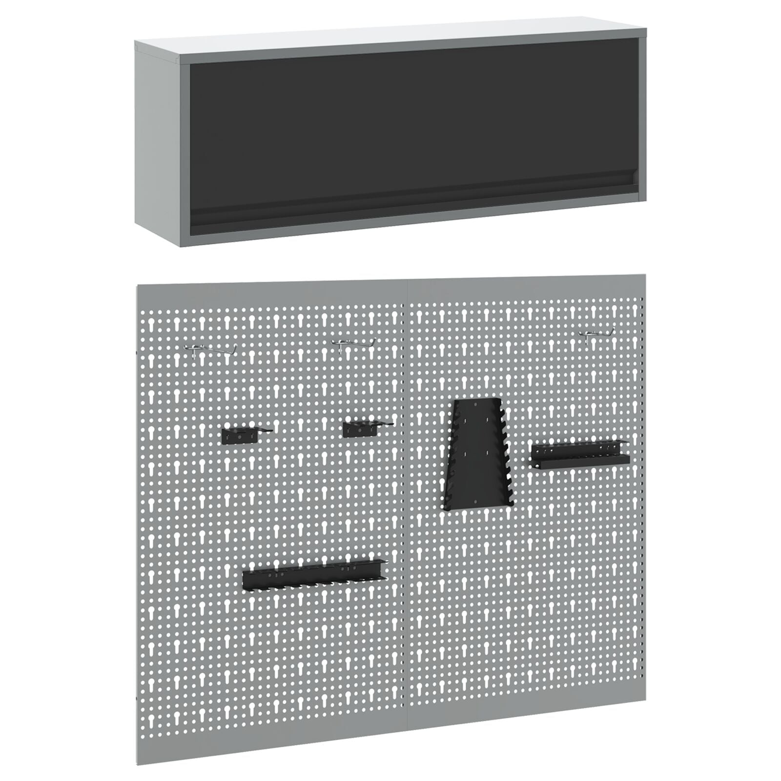 3-Delige Gereedschapskast En Pegboard Set Wandmontage Zwart Metaal