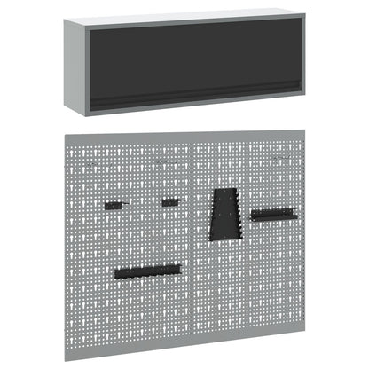 3-Delige Gereedschapskast En Pegboard Set Wandmontage Zwart Metaal