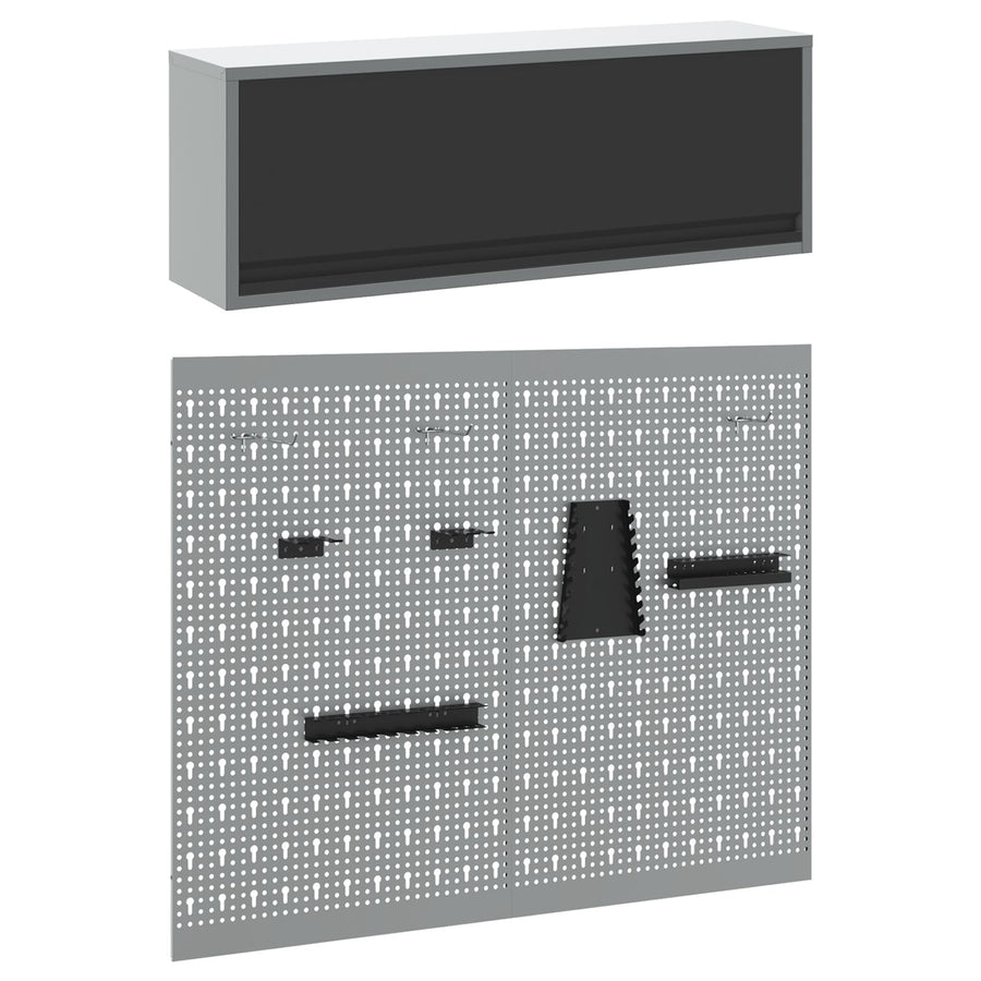 3-Delige Gereedschapskast En Pegboard Set Wandmontage Zwart Metaal