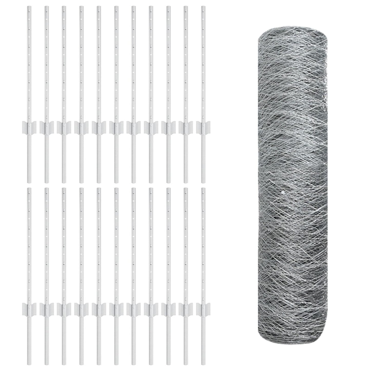 Hekpalen 11 St U-Kanaal 60 Cm Gegalvaniseerd Staal,  Zeshoekig Hek 0,6X50 M Gegalvaniseerd Staal