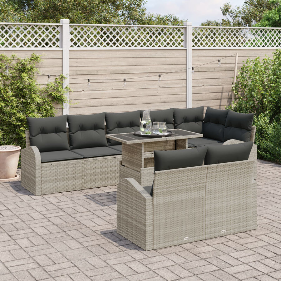 9-Delige Tuinbankset Met Kussens Lichtgrijs Poly Rattan