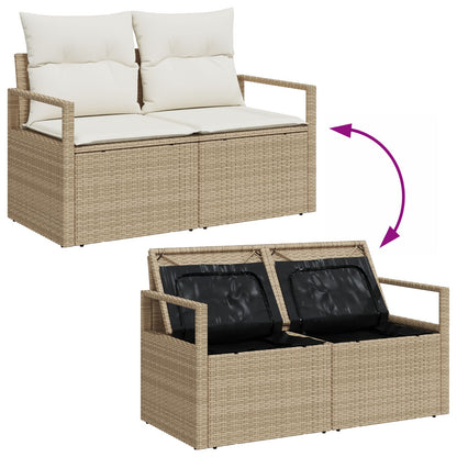 3-Delige Tuinsofa Set Met Kussens Beige Poly Riet, 2-Zits Tuinsofa Met Opbergruimte & Kussens Beige Poly Riet Gegalvaniseerd Staal