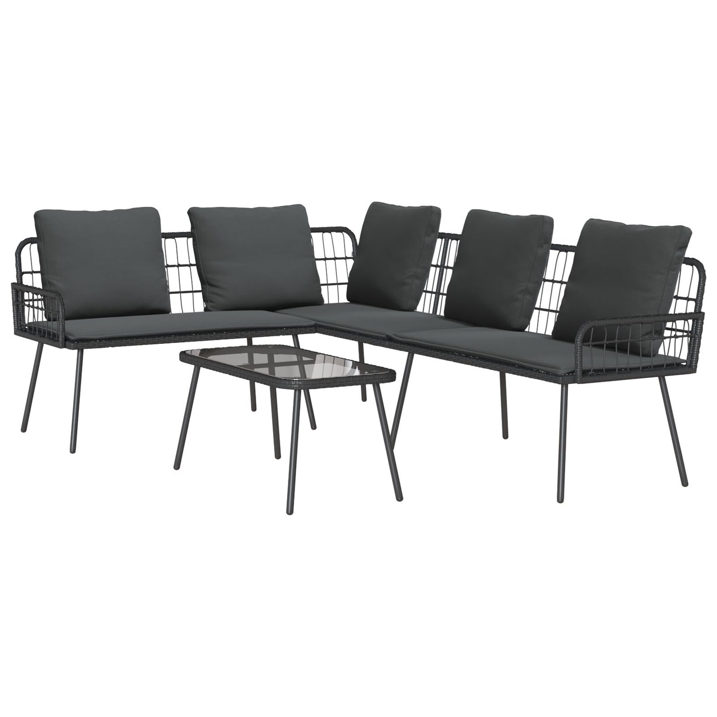 2-Delige Tuinbankset Met Kussens Poly Rattan Zwart Bank + tafel