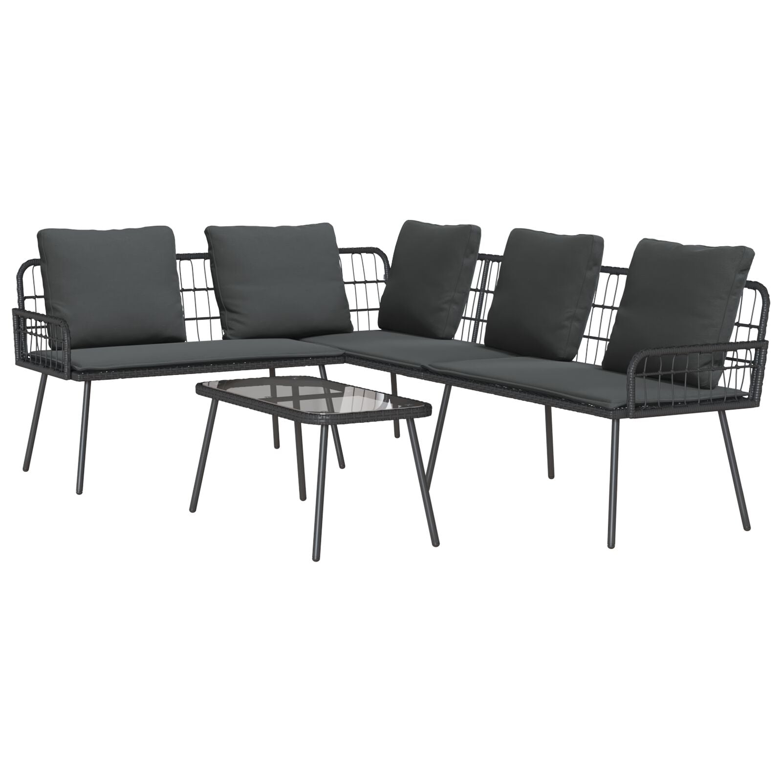 2-Delige Tuinbankset Met Kussens Poly Rattan Zwart Bank + tafel