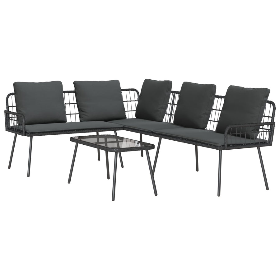 2-Delige Tuinbankset Met Kussens Poly Rattan Zwart Bank + tafel