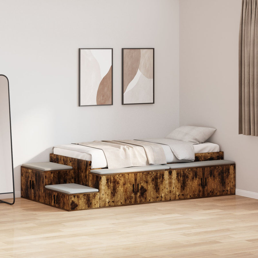 Opslagbed Gerookt Eiken Bewerkt Hout 75 X 190 Cm Opslag Artisanaal Eiken