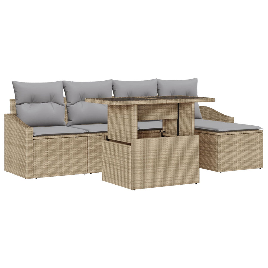 6-Delige Tuin Sofa Set Met Kussens Beige Poly Riet