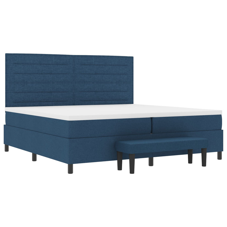 Boxspring Bed Met Matras & Bank Stof Blauw 200 x 200 cm Lijnen ontwerp