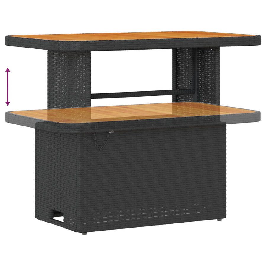 3-Delige Tuin Eetset Met Kussens Poly Rattan Acacia 90 cm Zwart en Crème 2 krukken