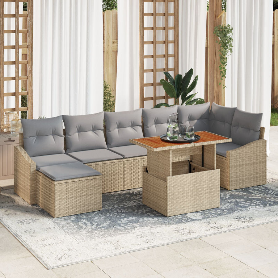 8-Delige Tuinbankset Met Kussens Beige Poly Rattan