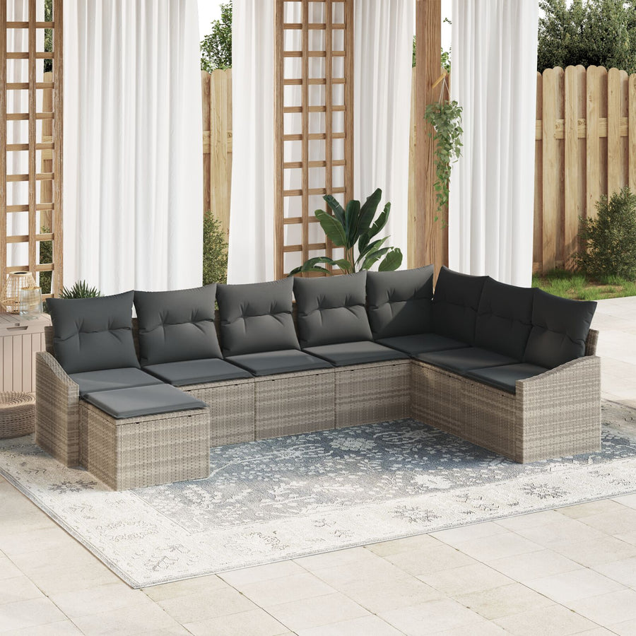 8-Delig Tuin Sofa Set Met Kussens Lichtgrijs Poly Rattan