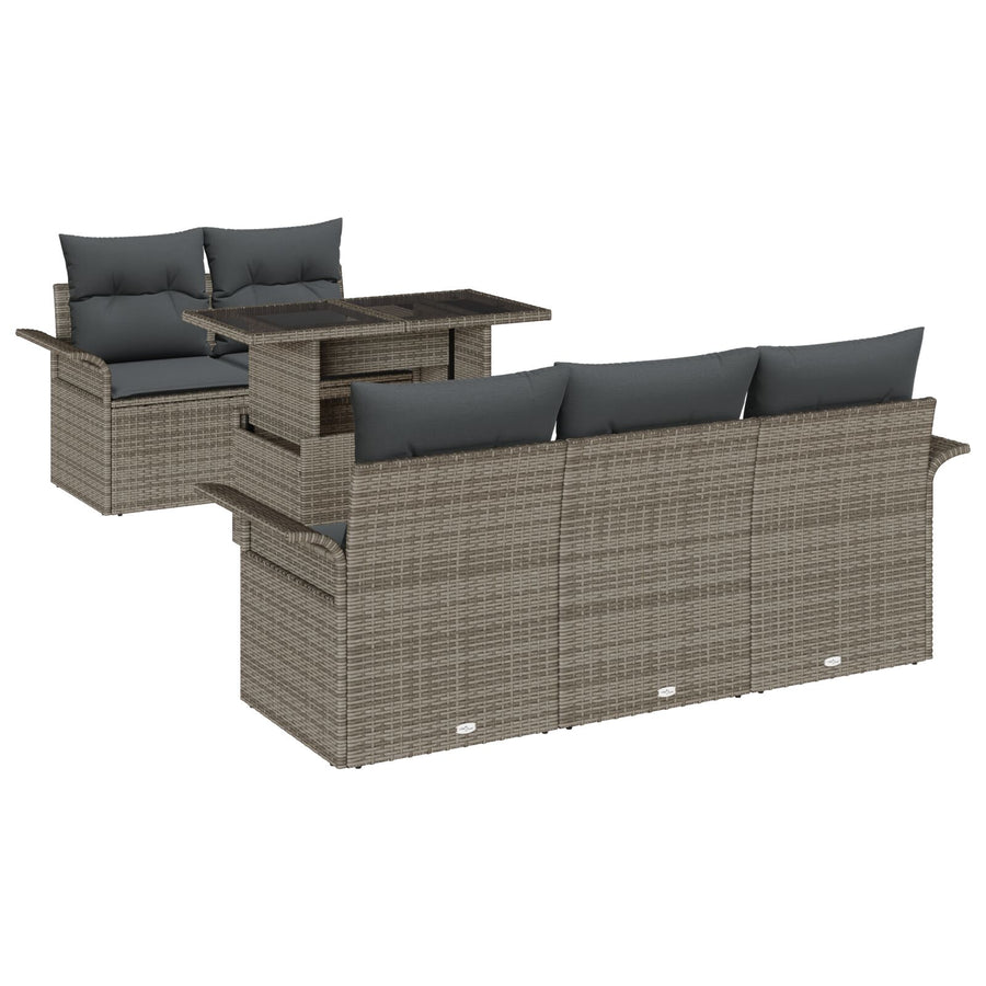 6-Delige Tuin Sofa Set Met Kussens Grijs Poly Rattan