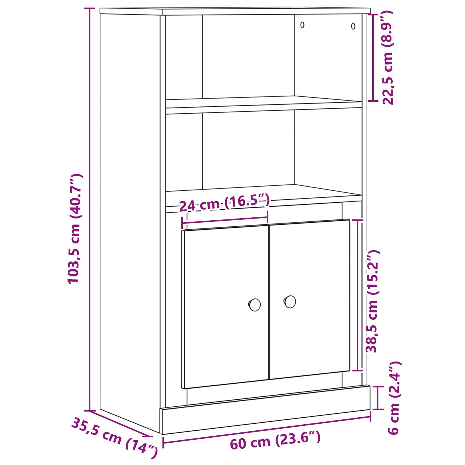 Hoge Kast Zwart Eiken 60X35.5X103.5 Cm Bewerkt Hout