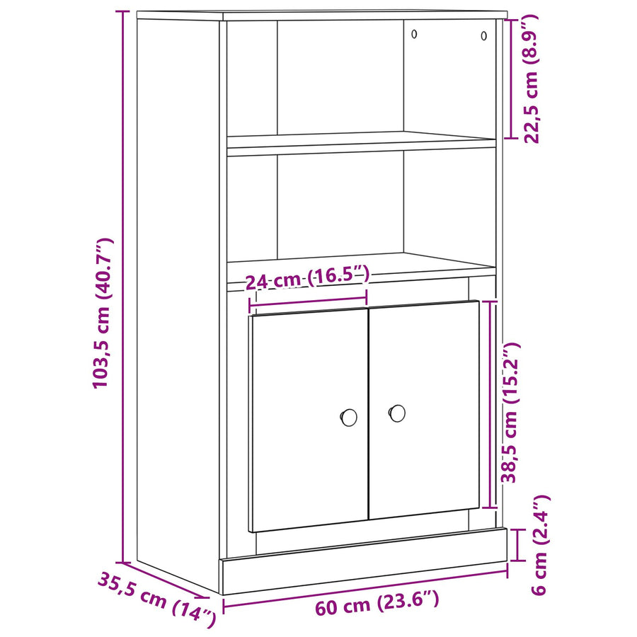 Hoge Kast Zwart Eiken 60X35.5X103.5 Cm Bewerkt Hout