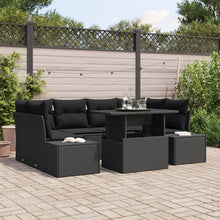 Tuin Sofa Set Set Van 7 Zwart Poly Riet, Glas Tuin Sofa Set