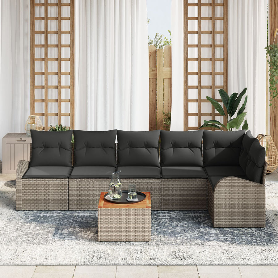7-Delige Tuin Sofa Set Met Kussens Grijs Poly Rattan Acacia