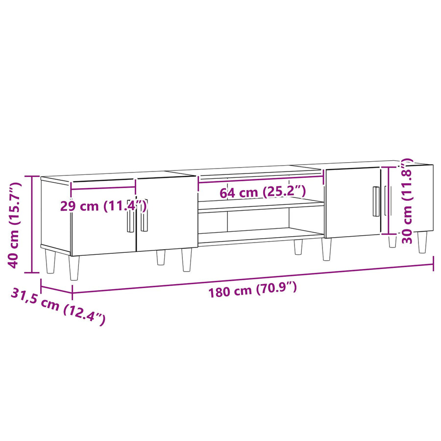 Tv Meubel Zwart Eiken 180X31,5X40 Cm Geengineerd Hout