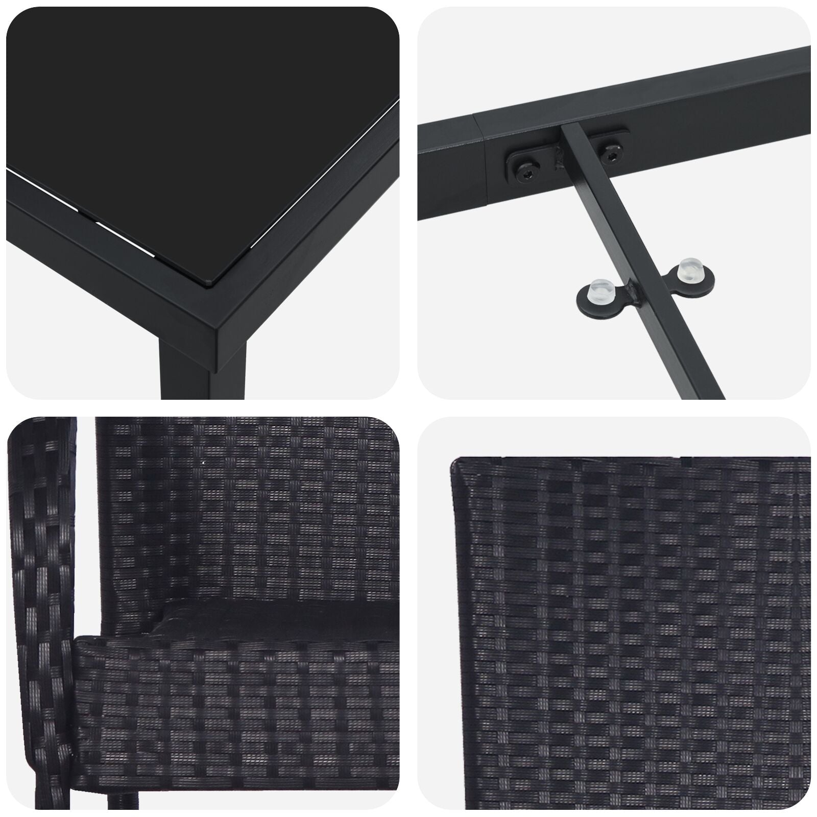 5-Delige Tuin Eettafel Set Zwart Poly Rattan