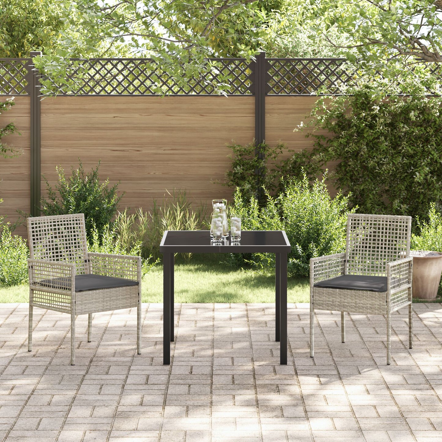 Tuinstoelen 2 Stuks Met Kussens Poly Rattan Lichtgrijs en Donkergrijs