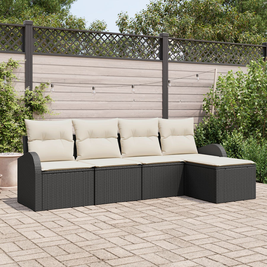 5-Delige Tuin Sofa Set Met Kussens Zwart Poly Rattan