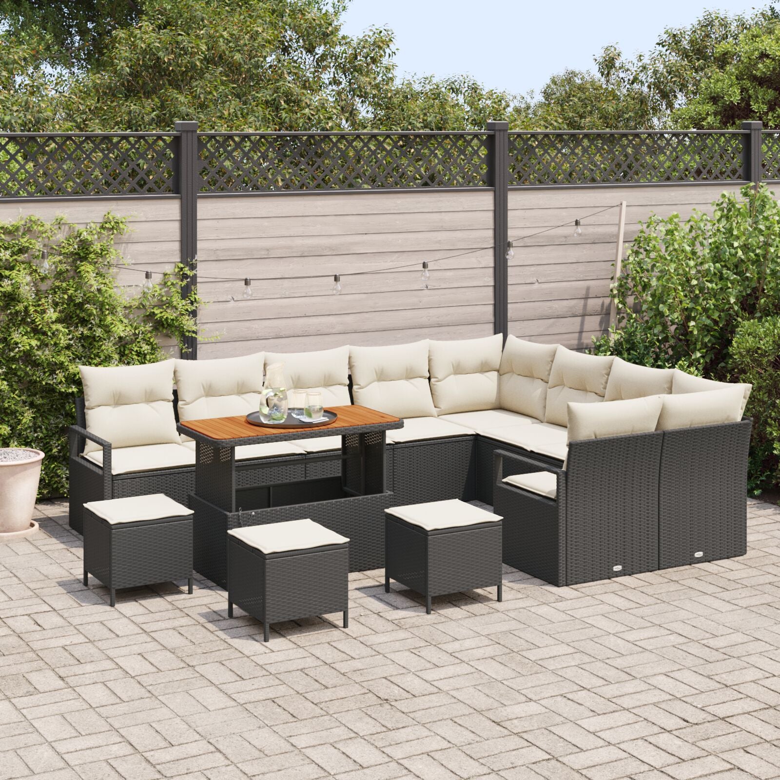 13-Delige Tuin Sofa Set Met Kussens Zwart Poly Rattan Acacia, 2-Zits Tuin Sofa Met Opslag & Kussens Zwart Poly Rattan, 4-Delige Tuin Eet Set Met Kussens Zwart Poly Rattan Acacia Wit