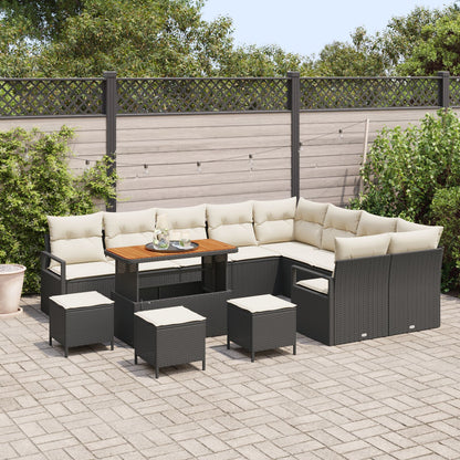 13-Delige Tuin Sofa Set Met Kussens Zwart Poly Rattan Acacia, 2-Zits Tuin Sofa Met Opslag & Kussens Zwart Poly Rattan, 4-Delige Tuin Eet Set Met Kussens Zwart Poly Rattan Acacia Wit