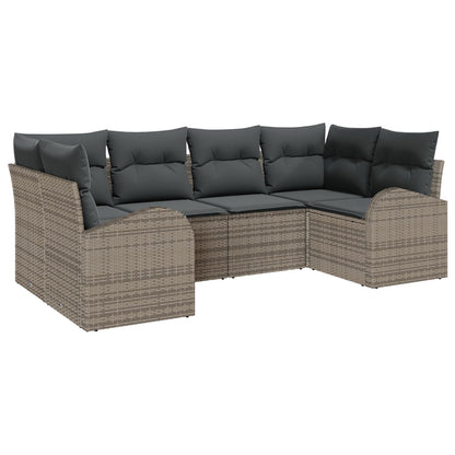 6-Delige Tuin Sofa Set Met Kussens Grijs Poly Rattan