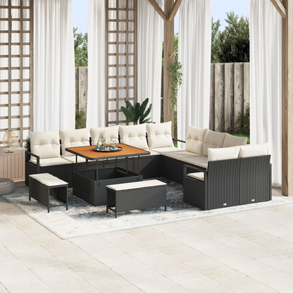 13-Delig Tuinbank Set Met Kussens Zwart Poly Rattan Acacia, 2-Zits Tuinbank Met Opbergruimte & Kussens Zwart Poly Rattan, 3-Delig Tuin Eetset Met Kussens Zwart Poly Rattan Acacia Wit