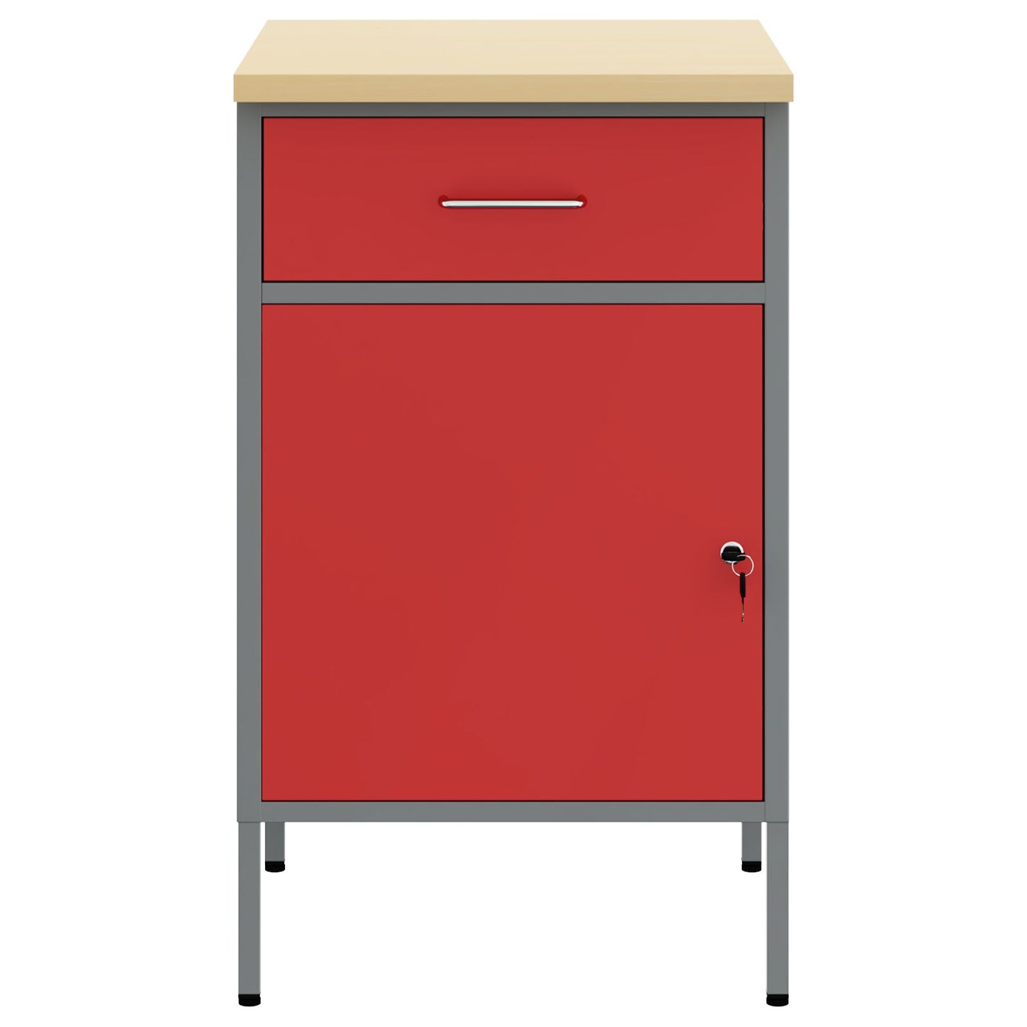 Werkcabinet 50X55X84 Cm Staal Rood en grijs Werkcabinet met 1 lade en 1 deur